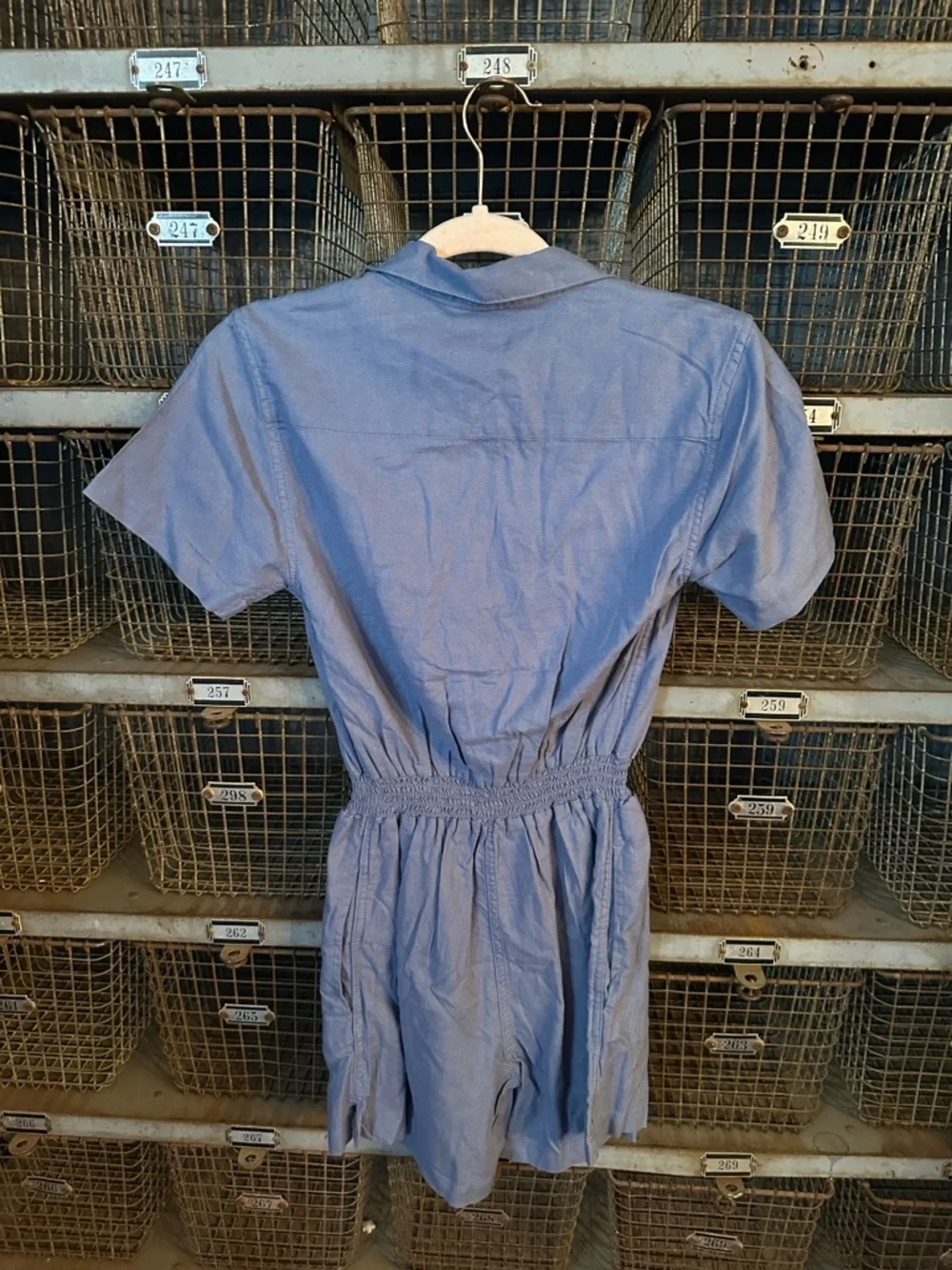 New! Onia Denim Blue Camp Collar Linen Playsuit Romper XS NWT 38620